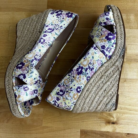 Allegra K White Purple Floral Peep Toe Platform Pumps Wedge Sandals Size 7.5 - Picture 7 of 11